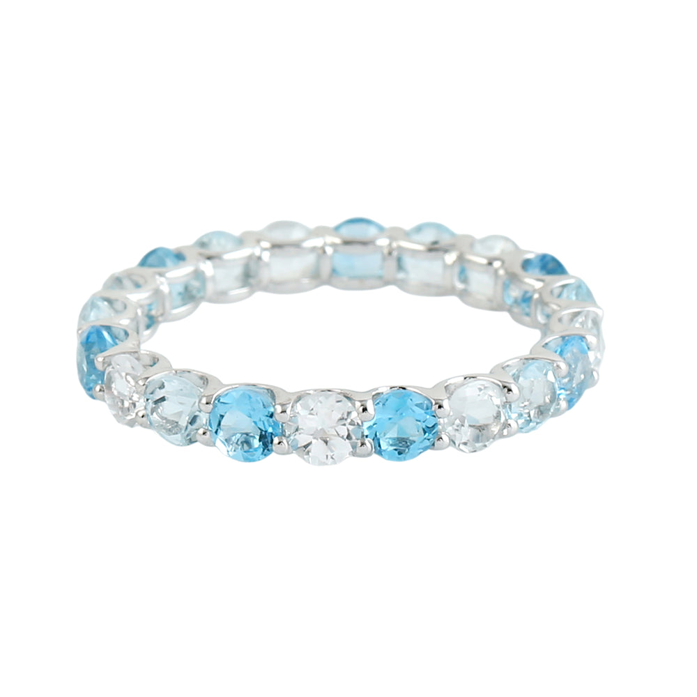 Blue Topaz Prong Set Full Eternity Ring in 18K White Gold