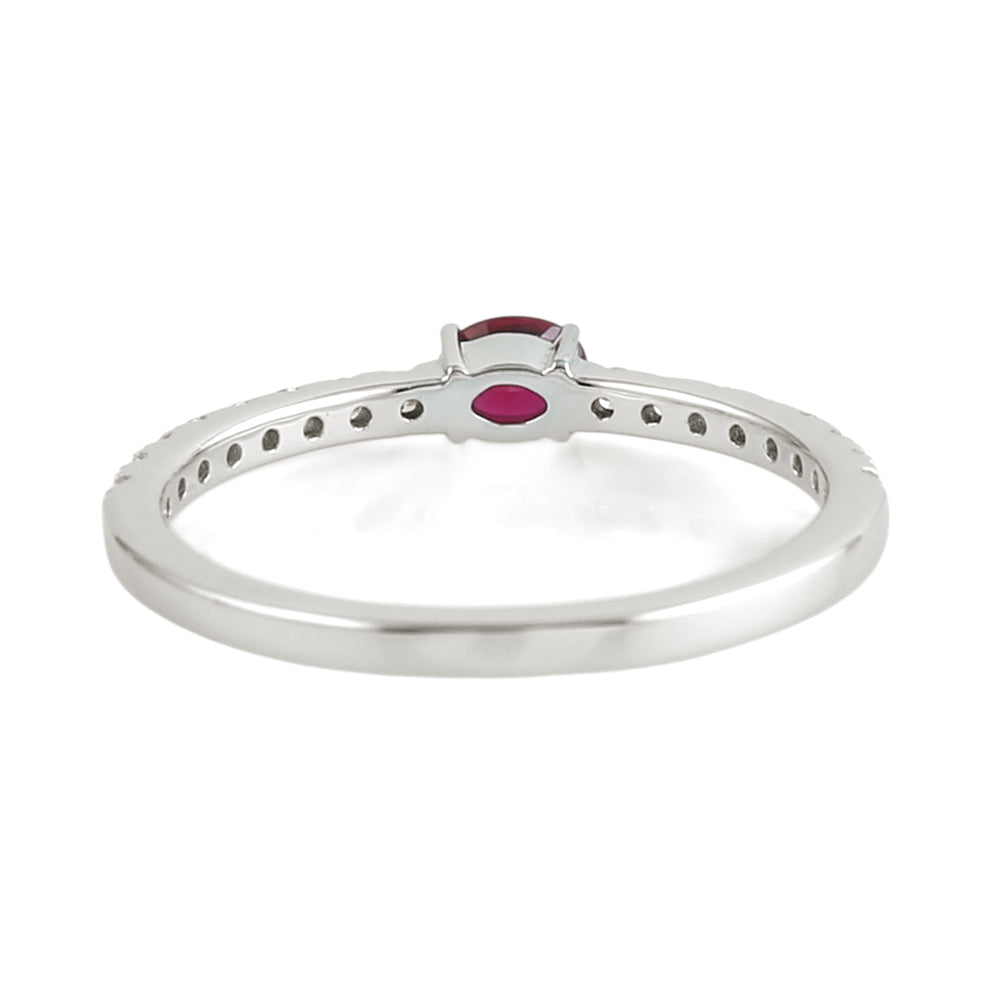 Oval Cut Ruby Pave Diamond Minimal Band Ring in 18K White Gold