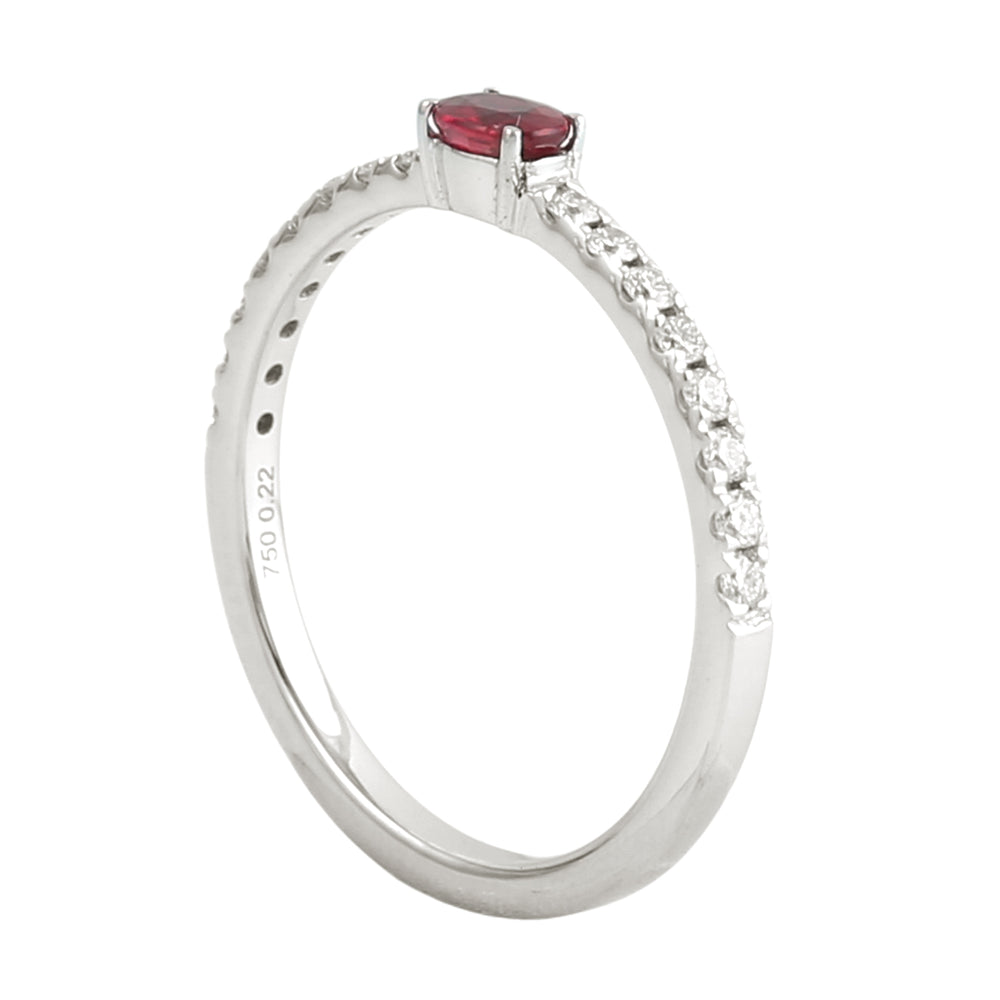 Oval Cut Ruby Pave Diamond Minimal Band Ring in 18K White Gold