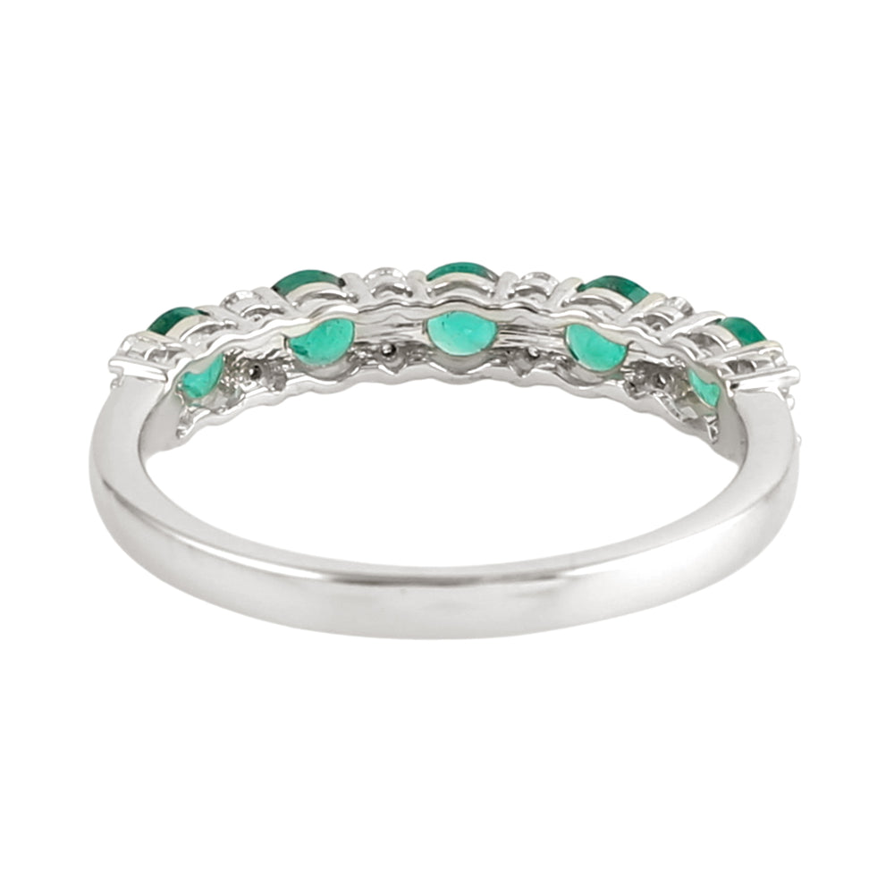 Emerald & Diamond 5 Stone Half Eternity Ring in 18K White Gold