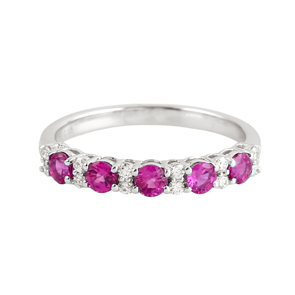 Ruby & Diamond 5 Stone Half Eternity Ring in 18K White Gold