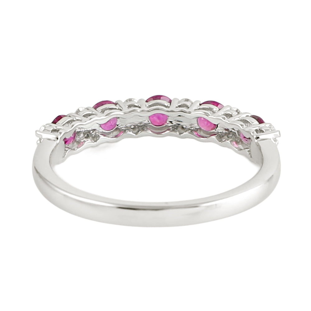 Ruby & Diamond 5 Stone Half Eternity Ring in 18K White Gold