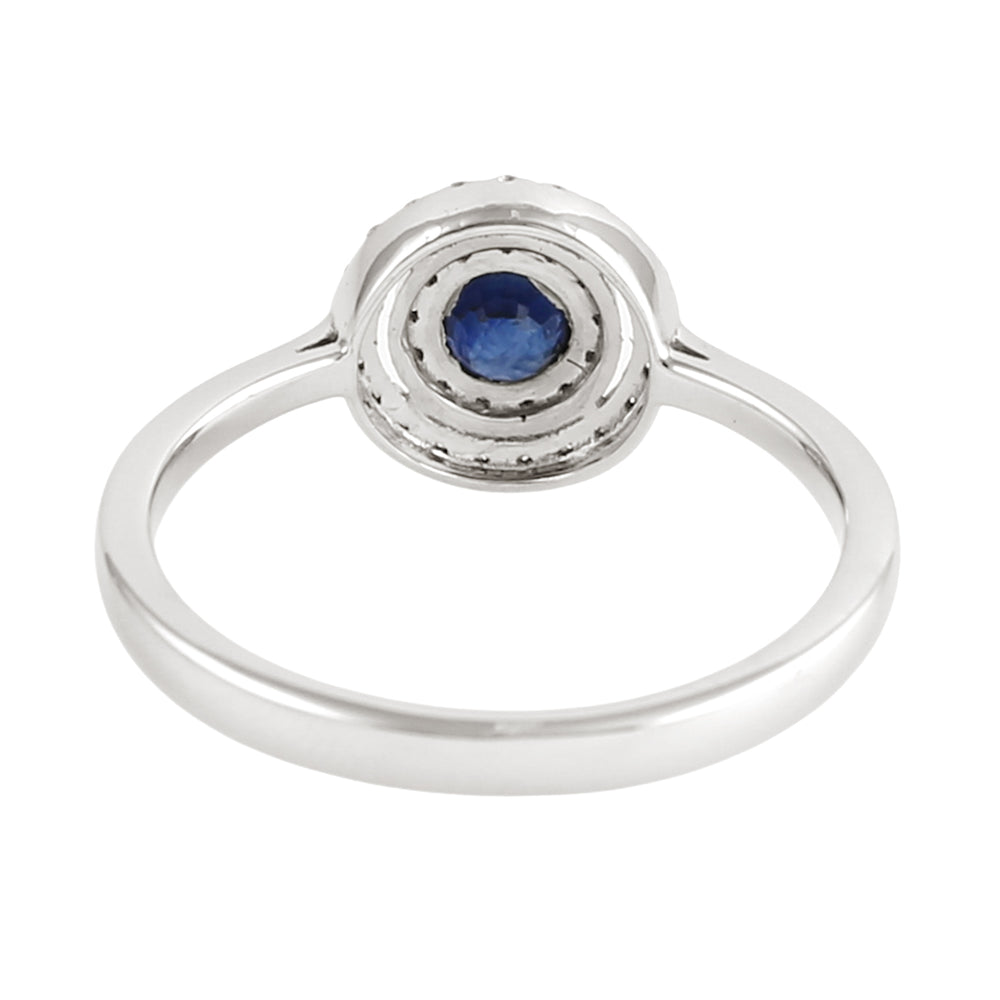 Blue Sapphire & Diamond Double Halo Ring in 14K White Gold