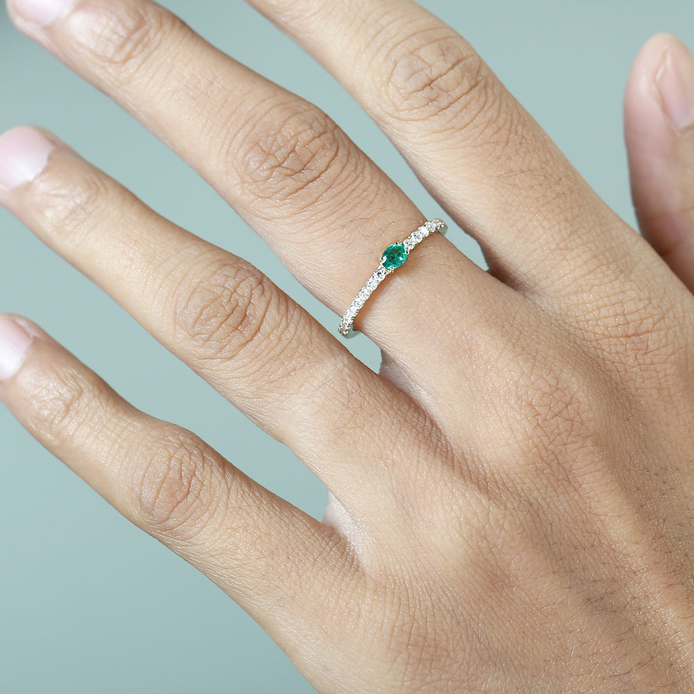 Emerald & Diamond Half Eternity Ring in 14K Yellow Gold