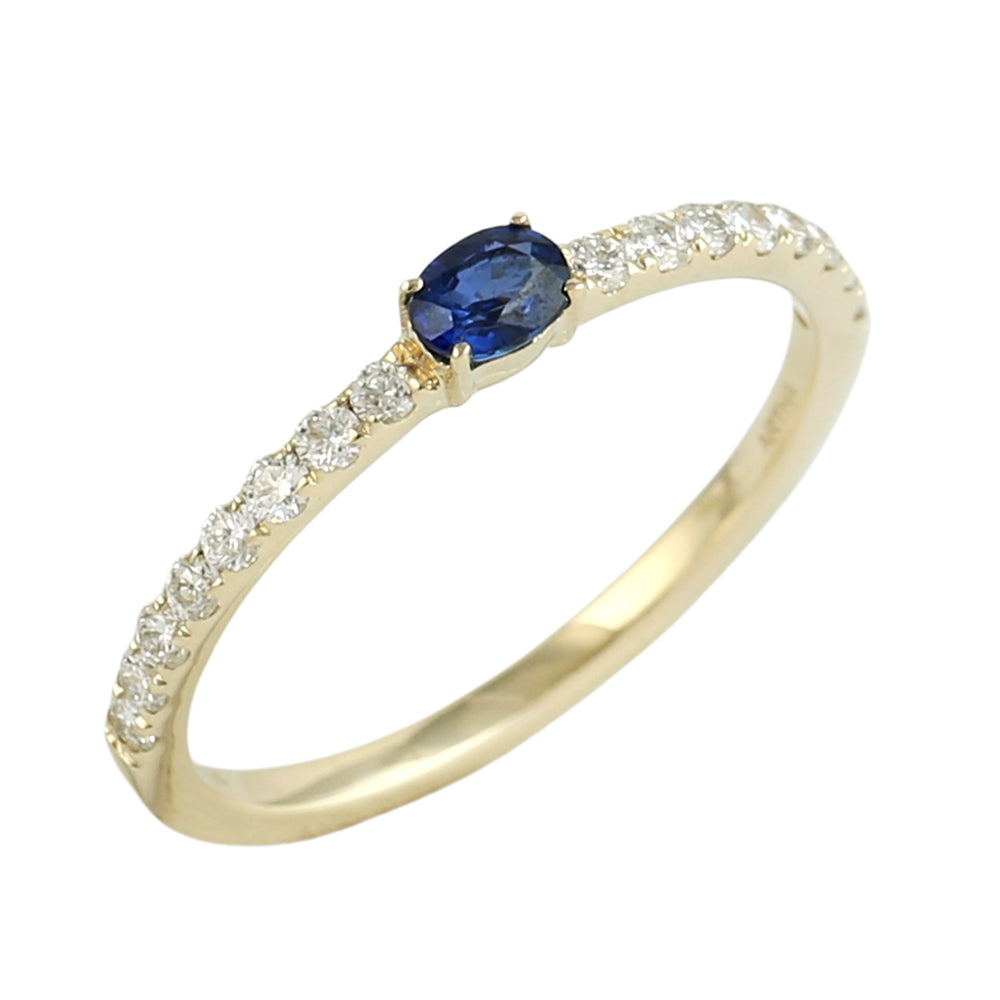 Blue Sapphire & Diamond Half Eternity Ring in 14K Yellow Gold
