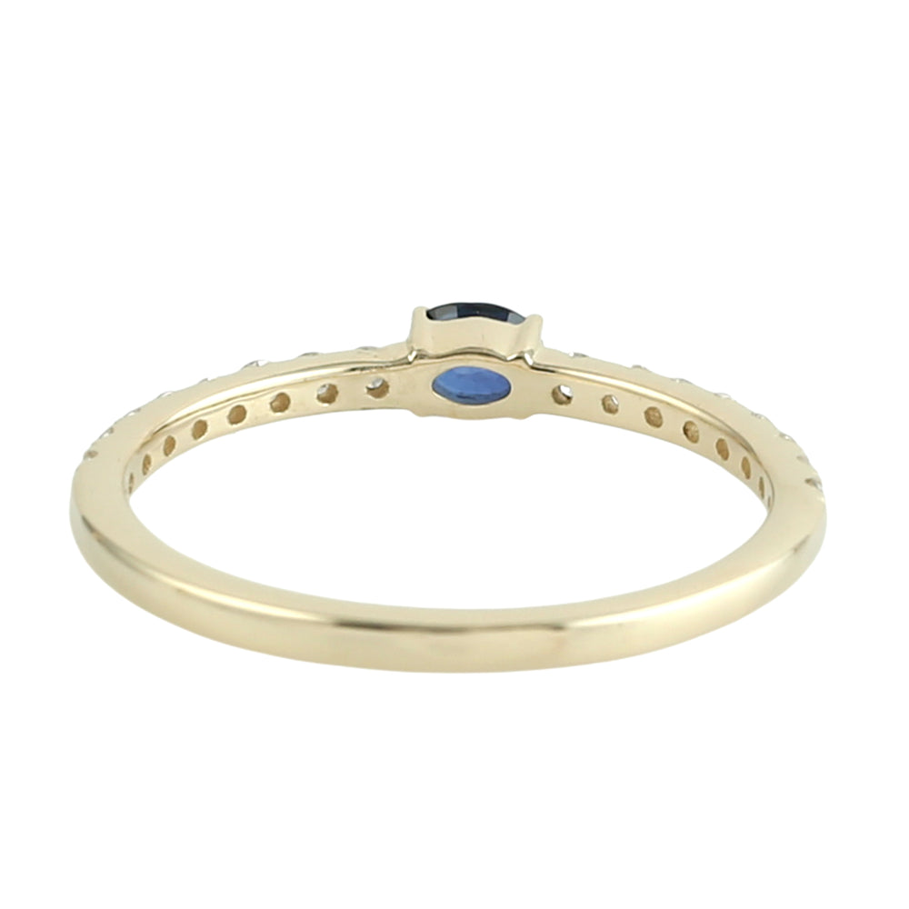 Blue Sapphire & Diamond Half Eternity Ring in 14K Yellow Gold