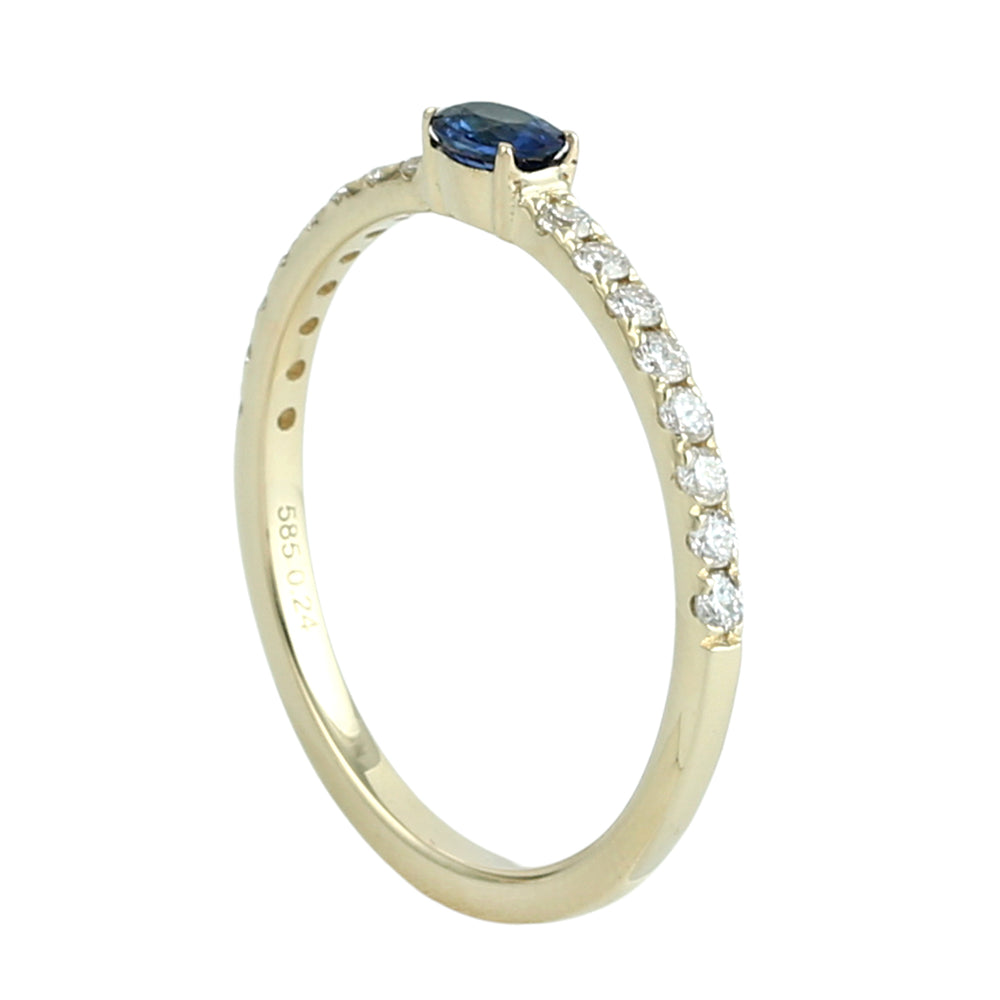 Blue Sapphire & Diamond Half Eternity Ring in 14K Yellow Gold