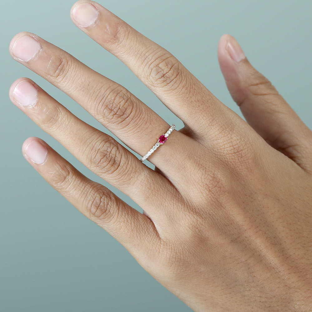 Ruby & Diamond Half Eternity Ring in 14K Yellow Gold