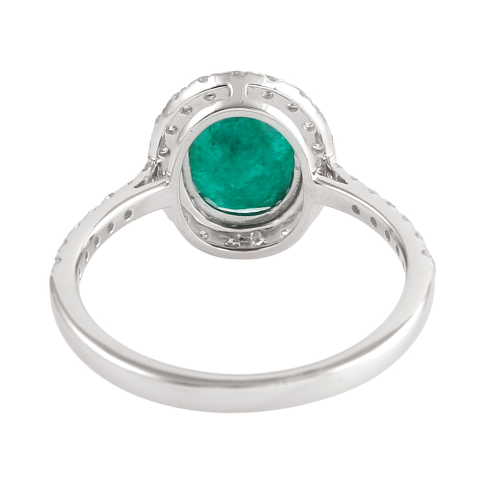 Oval Emerald & Diamond Halo Ring in 14K White Gold