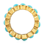 Round Turquoise Moonstone Gemstone Bezel Set Long Band Ring For 18K Yellow Gold Unisex Jewelry