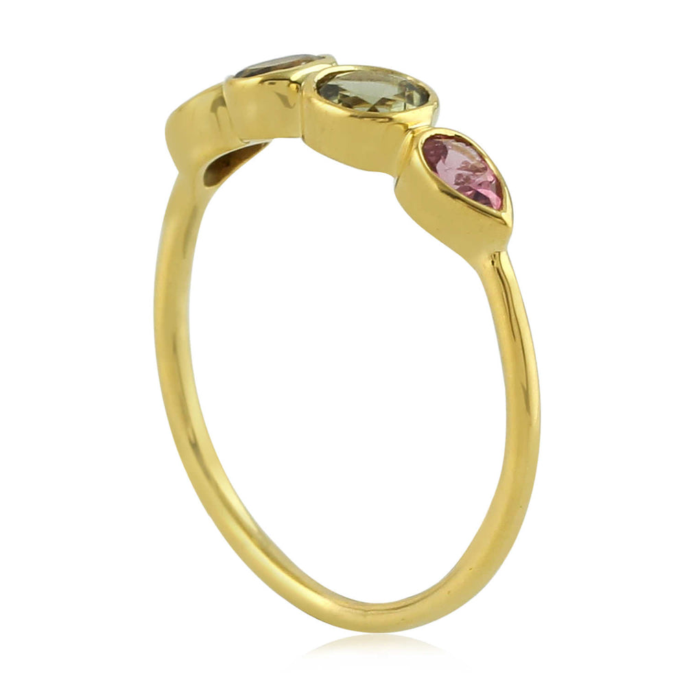 18K Yellow Gold Bezel Set Multicolor Tourmaline October Birthstone Band Ring Jewelry For Her