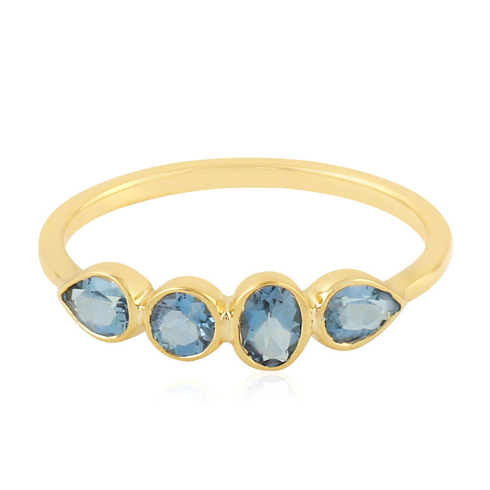 Bezel Aquamarine Gemstone Four Stone Ring In 14K Yellow Gold