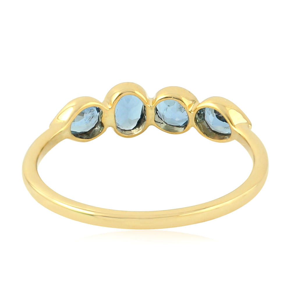 Bezel Aquamarine Gemstone Four Stone Ring In 14K Yellow Gold