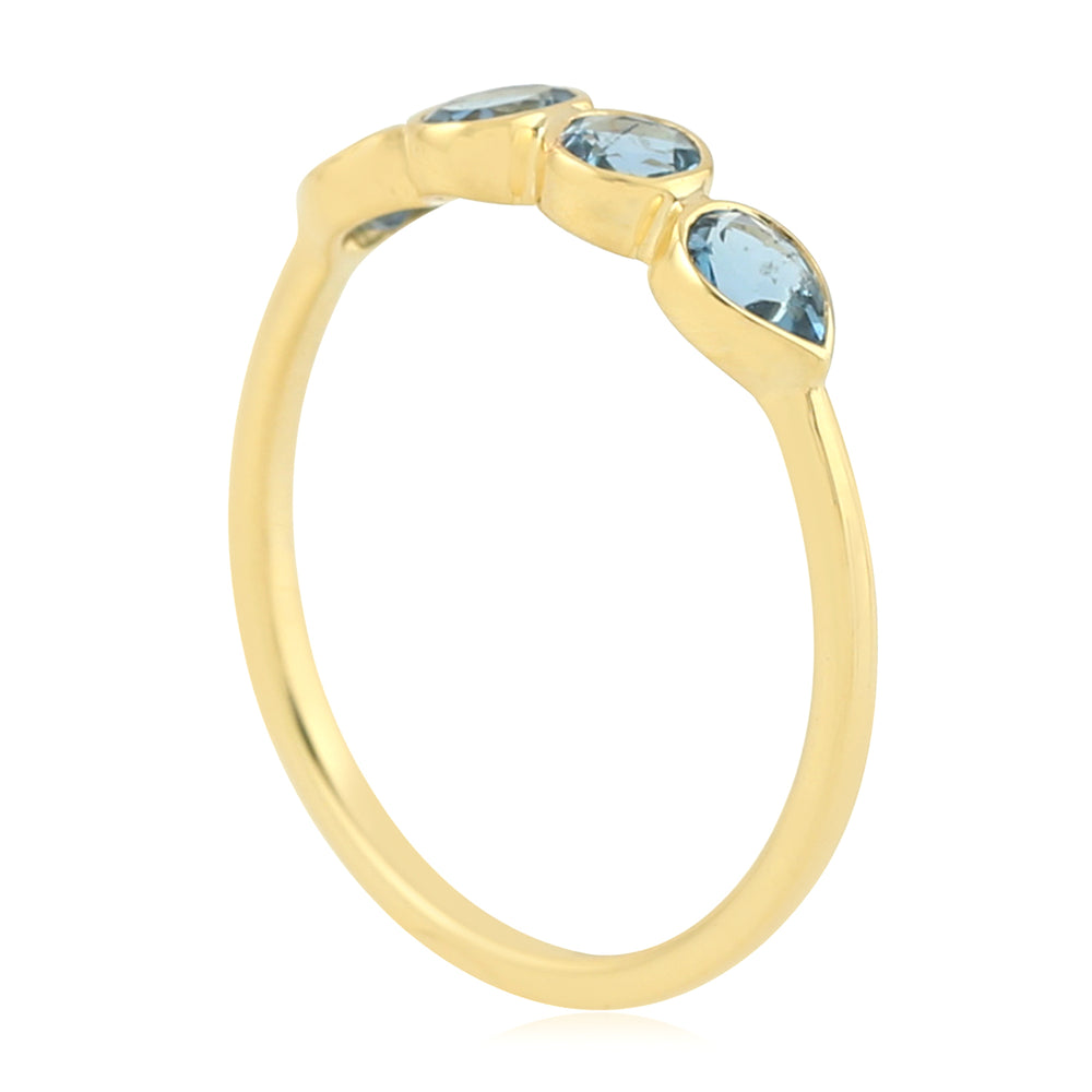 Bezel Aquamarine Gemstone Four Stone Ring In 14K Yellow Gold