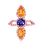 Pear & Round Cut Sapphire Gemstone Pave Diamond Long Ring Made In 18K Rose Gold