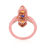 Pear & Round Cut Sapphire Gemstone Pave Diamond Long Ring Made In 18K Rose Gold