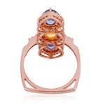 Multicolor Sapphire Pave Diamond Three Stone Ring Made In 18K Rose Gold For Her