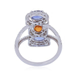 18K White Gold Oval Multi Sapphire Gemstone Pave Diamond Three Stone Ring For Her