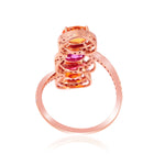 18K Rose Gold Multi Sapphire September Birthstone Pave Diamond Three Stone Ring For Her