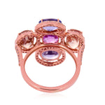 Rainbow Color Sapphire Gemstone Pave Diamond Flower Ring In 18K Rose Gold