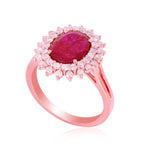 18K Rose Gold Prong Oval Cut Ruby July Birthstone Prong Diamond Wedding Ring For Her