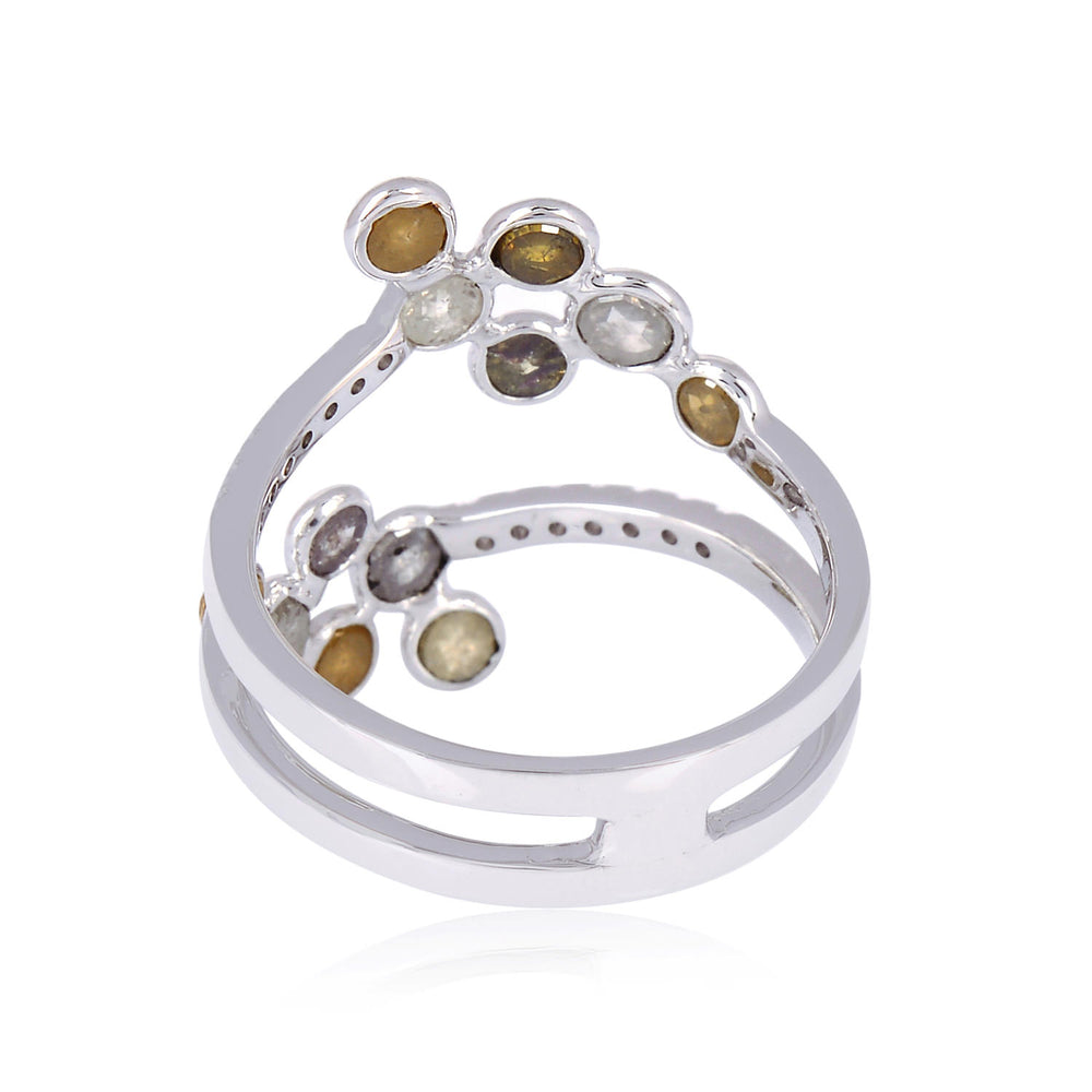 18K White Gold Bezel Set Ice Diamond Spiral Ring For Women's Gift