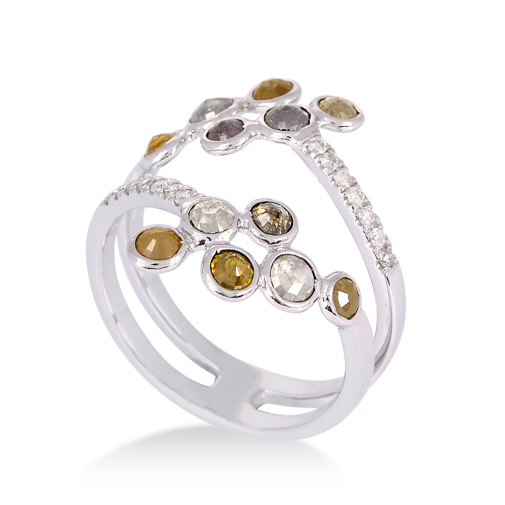 18K White Gold Bezel Set Ice Diamond Spiral Ring For Women's Gift