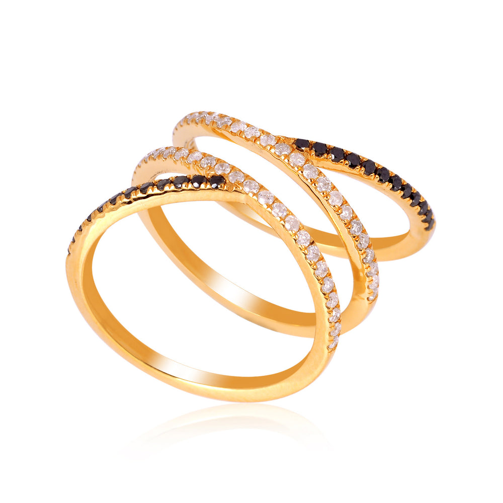 18K Yellow Gold Micro Pave Natural Diamond Spiral Ring For Her