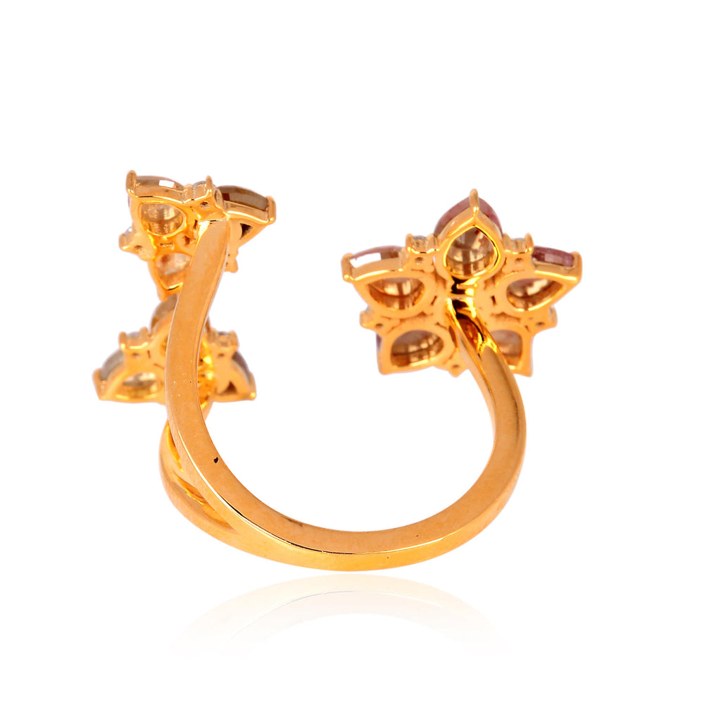 Pear Cut Ice Diamond Flower Between The Finger Ring In 18K Yellow Gold For Her