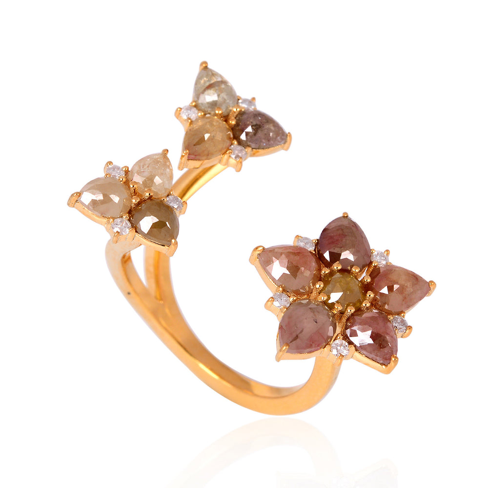 Pear Cut Ice Diamond Flower Between The Finger Ring In 18K Yellow Gold For Her