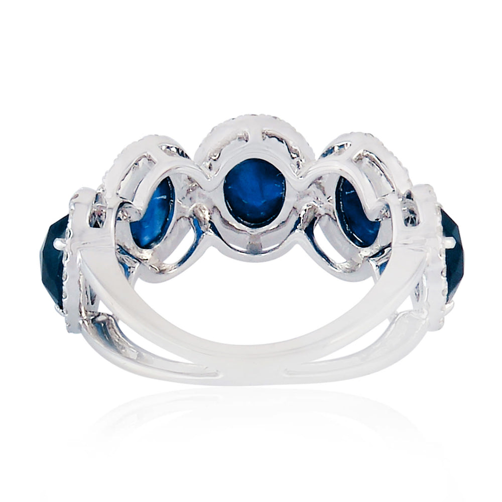 18K White Gold Oval Blue Sapphire & Diamond Halo Band Ring