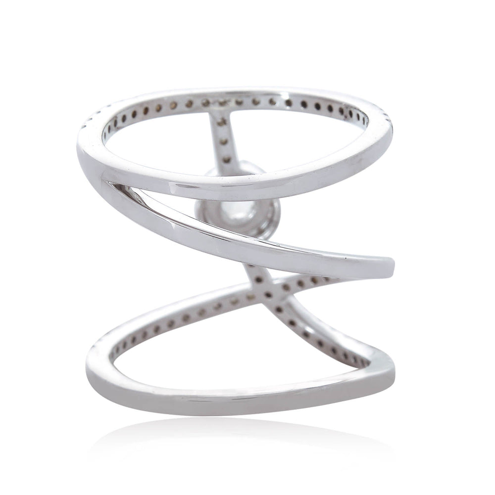 18K White Gold Criss Cross Diamond Ring with Rose Cut Center Stone