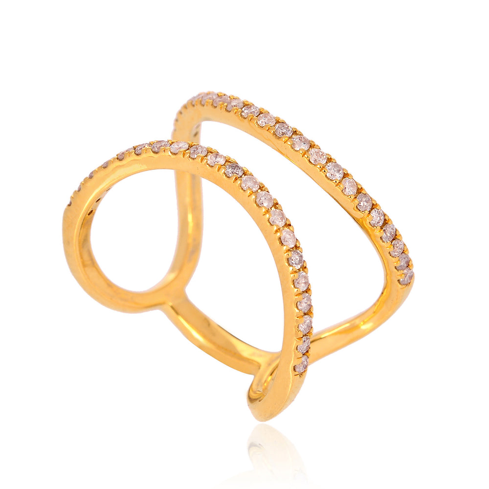 Double Band Diamond Ring in 18K Yellow Gold Modern Open Cuff Design