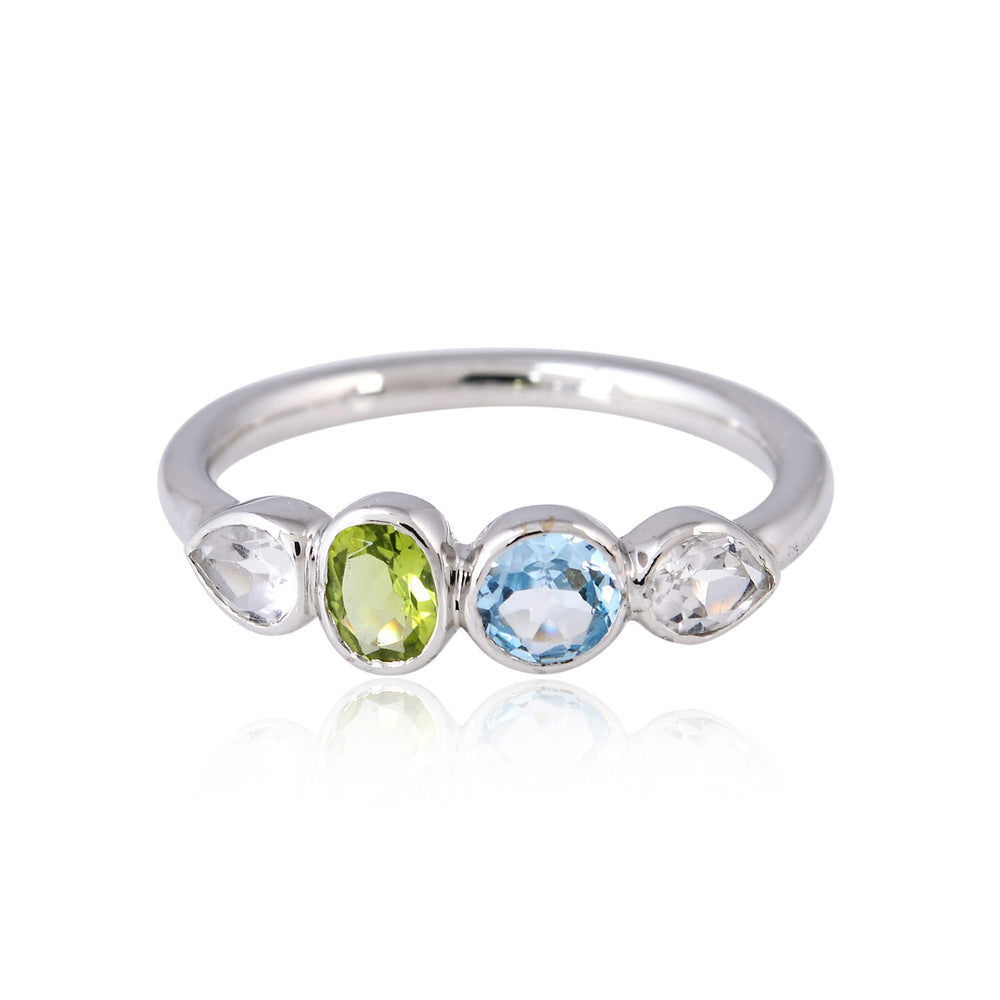 Multi Gemstone Stackable Ring in 14K White gold Peridot Blue Topaz White Topaz
