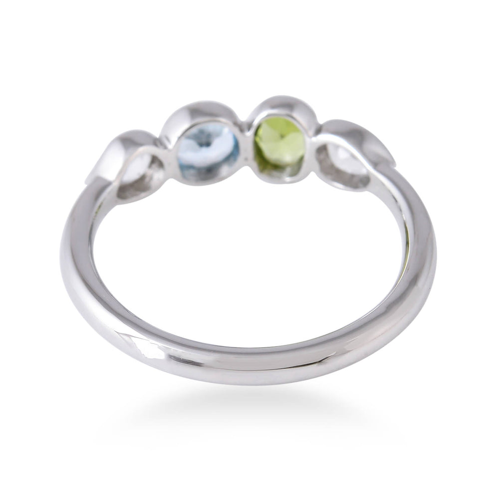 Multi Gemstone Stackable Ring in 14K White gold Peridot Blue Topaz White Topaz