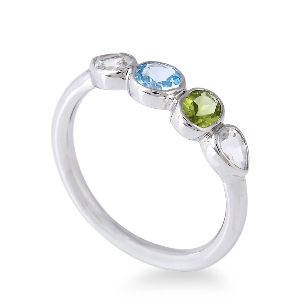 Multi Gemstone Stackable Ring in 14K White gold Peridot Blue Topaz White Topaz