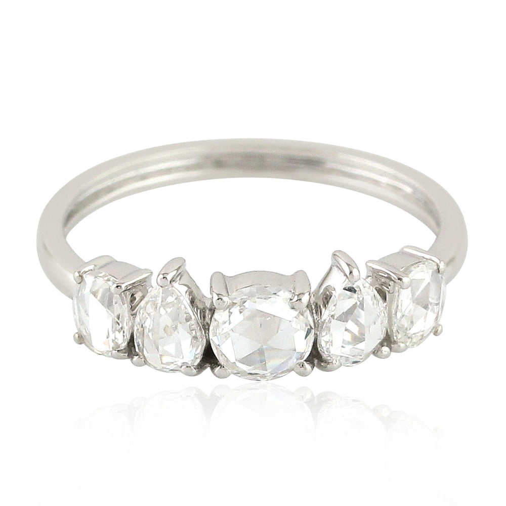 Rose Cut Diamond Band Ring in 18K White Gold – Elegant Stacking Ring for Her