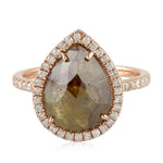 Natural Pear Cut Ice Diamond Cocktail Ring Solid 18K Rose Gold Gift For Her