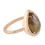 Natural Pear Cut Ice Diamond Cocktail Ring Solid 18K Rose Gold Gift For Her