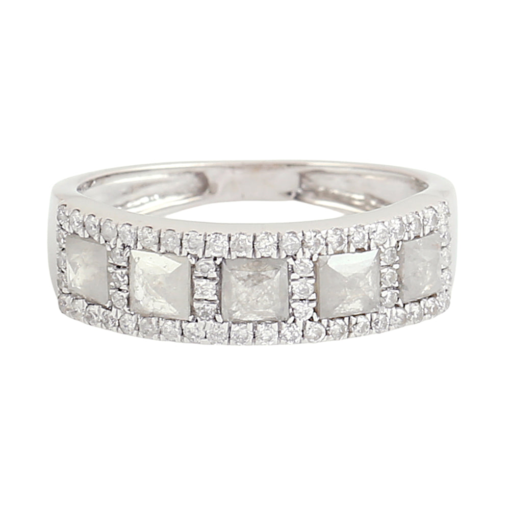 18K White Gold Princess Cut Ice Diamond Band Ring