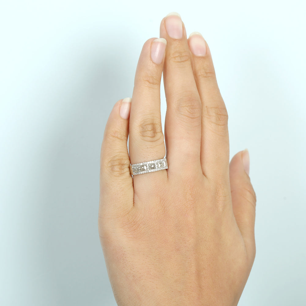 18K White Gold Princess Cut Ice Diamond Band Ring