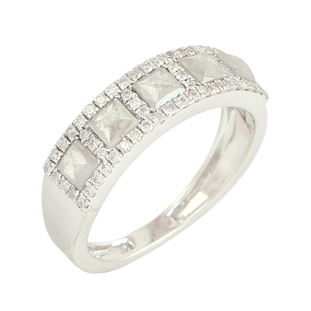 18K White Gold Princess Cut Ice Diamond Band Ring