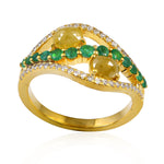 Oval Cut Ice Diamond Round Emerald Fashion Ring Made In 18K Yellow Gold For Her