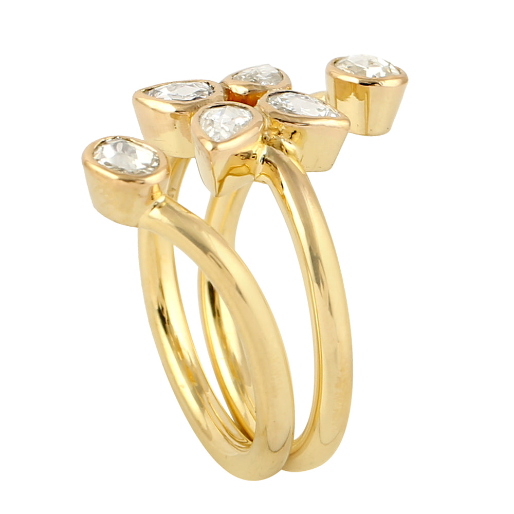 Natural Rose Cut Diamond Handmade Spiral Ring In 18k Yellow Gold