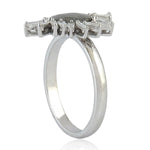 18K White Gold Prong Natural Slice & Baguette Diamond Cocktail Ring For Women's