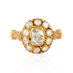 18K Yellow Gold Bezel Set Rose Cut Diamond Ethnic Cluster Ring Jewelry For Wedding