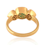 Natural Emerald Bezel Set Rose Cut Diamond Cocktail Ring In 18K Yellow Gold For Her