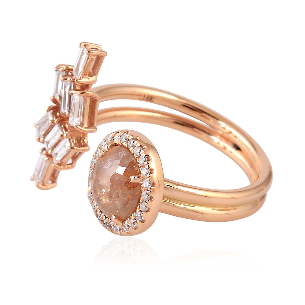 Natural Round Ice Baguette Diamond Between The Finger Ringer Ring Rose Gold For Her