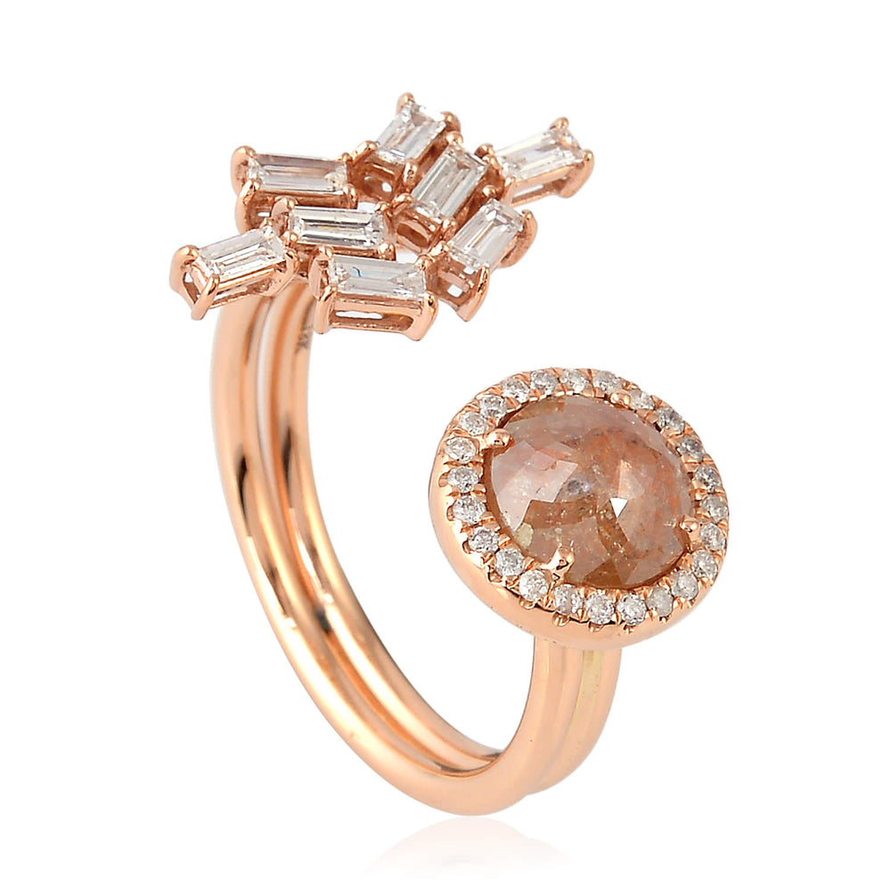 Natural Round Ice Baguette Diamond Between The Finger Ringer Ring Rose Gold For Her