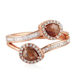 Tapper Baguette Diamond Channel Set Pear Ice Diamond Bypass Design Ring 18K Rose Gold